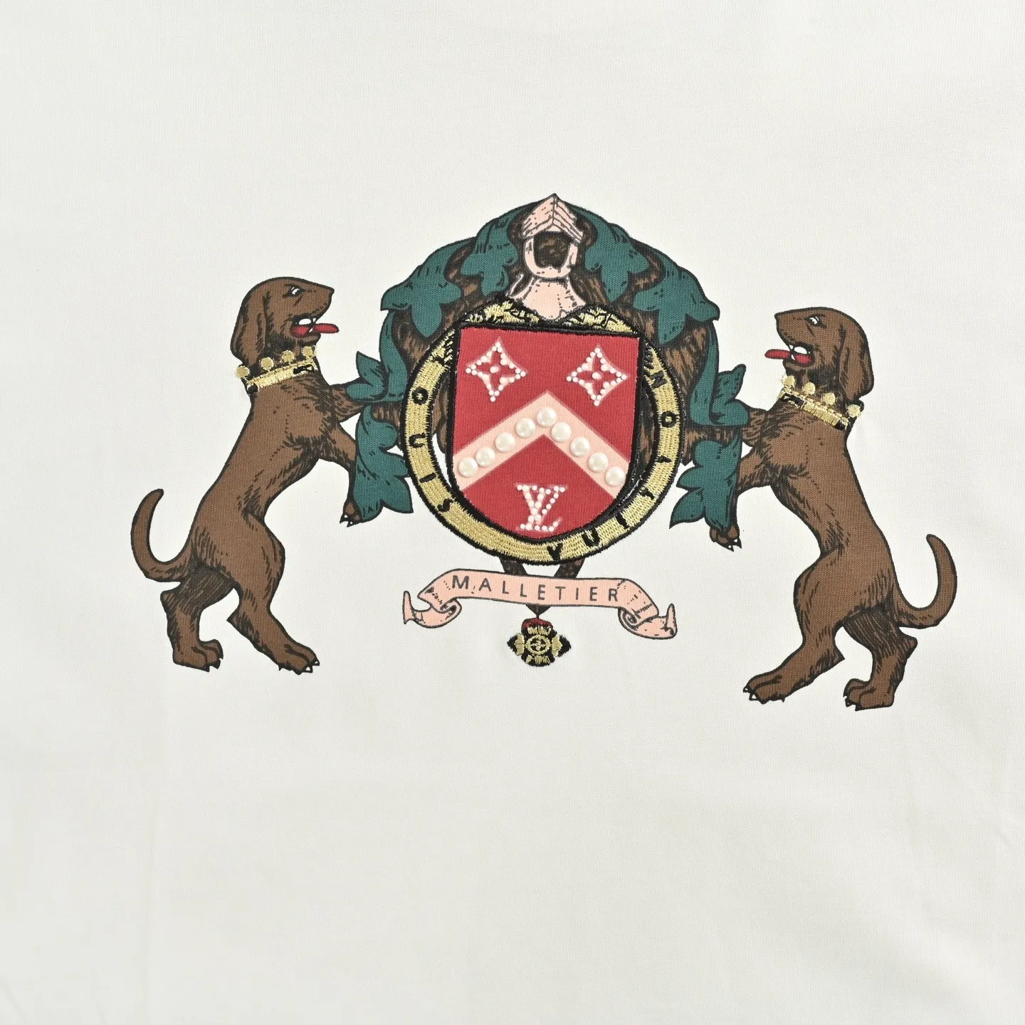 Louis Vuitton/Louis Vuitton 25ss double dog logo printed short sleeves